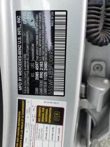 55SWF4JB5FU089301 - 2015 MERCEDES-BENZ C 300 SILVER photo 12