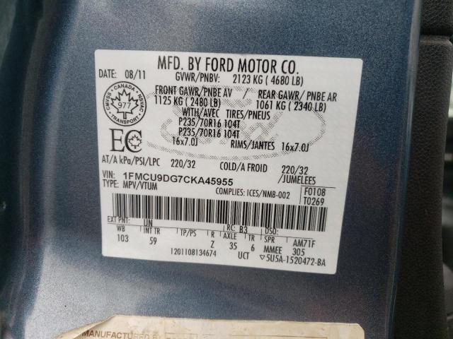 1FMCU9DG7CKA45955 - 2012 FORD ESCAPE XLT BLUE photo 13