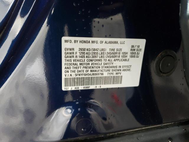 5FNYF6H54JB069796 - 2018 HONDA PILOT EXL BLUE photo 13