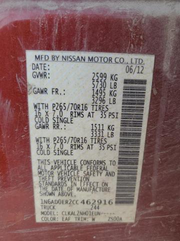 1N6AD0ER2CC462916 - 2012 NISSAN FRONTIER S RED photo 12