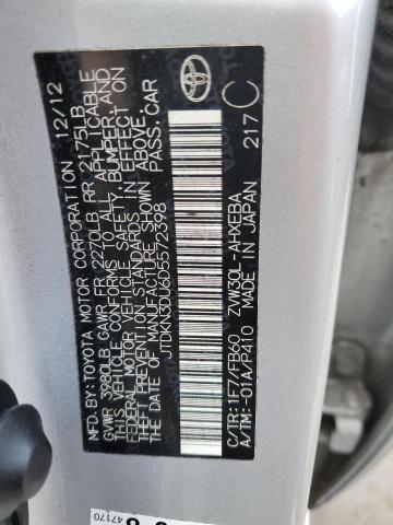 JTDKN3DU6D5572398 - 2013 TOYOTA PRIUS SILVER photo 12