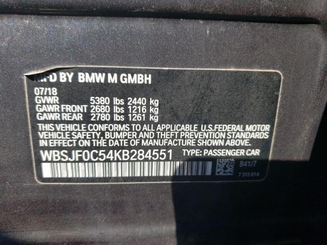 WBSJF0C54KB284551 - 2019 BMW M5 CHARCOAL photo 12