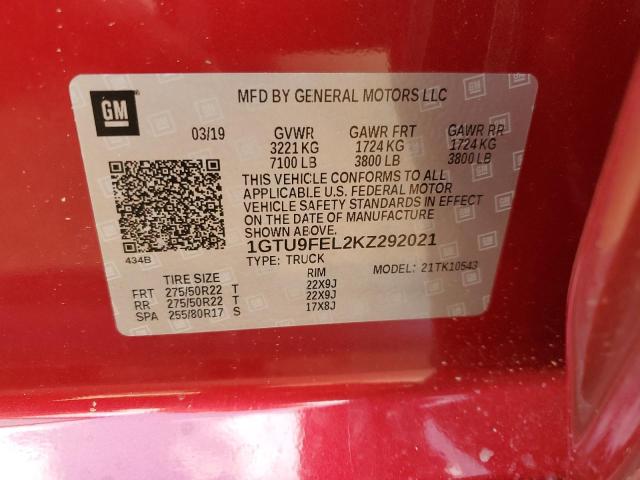 1GTU9FEL2KZ292021 - 2019 GMC SIERRA K1500 DENALI RED photo 13