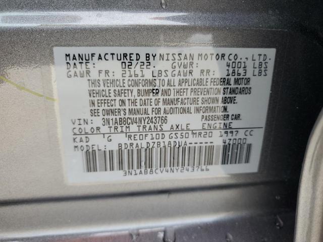 3N1AB8CV4NY243766 - 2022 NISSAN SENTRA SV GRAY photo 12