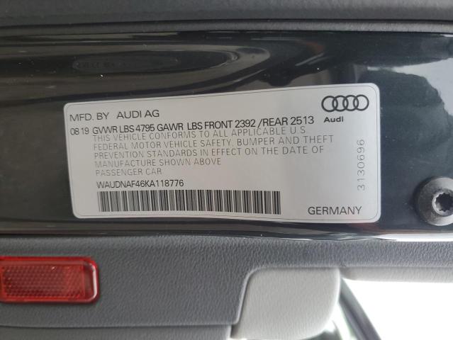 WAUDNAF46KA118776 - 2019 AUDI A4 PREMIUM GRAY photo 12