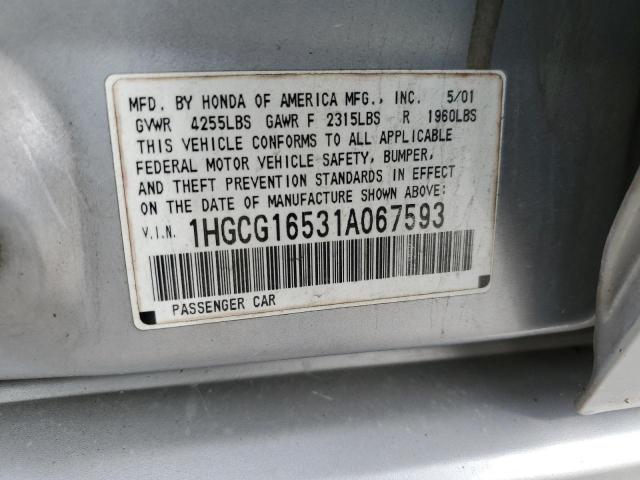 1HGCG16531A067593 - 2001 HONDA ACCORD EX SILVER photo 12