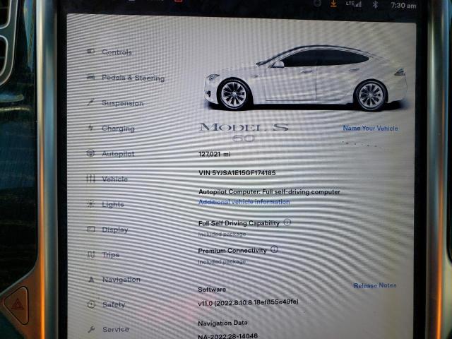 5YJSA1E15GF174185 - 2016 TESLA MODEL S Սպիտակ լուսանկար 9