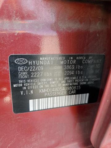 KMHDU4AD5AU980815 - 2010 HYUNDAI ELANTRA BLUE RED photo 12