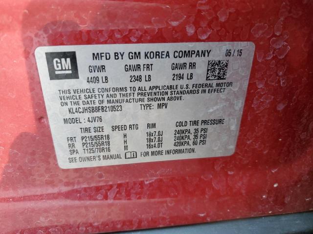 KL4CJHSB8FB210523 - 2015 BUICK ENCORE PREMIUM RED photo 14