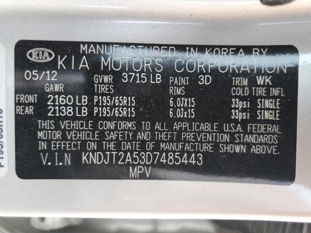 KNDJT2A53D7485443 - 2013 KIA SOUL SILVER photo 13