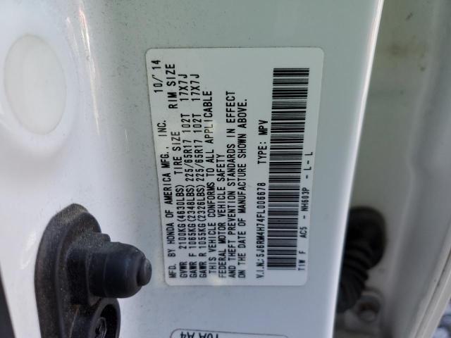 5J6RM4H74FL006678 - 2015 HONDA CR-V EXL WHITE photo 13