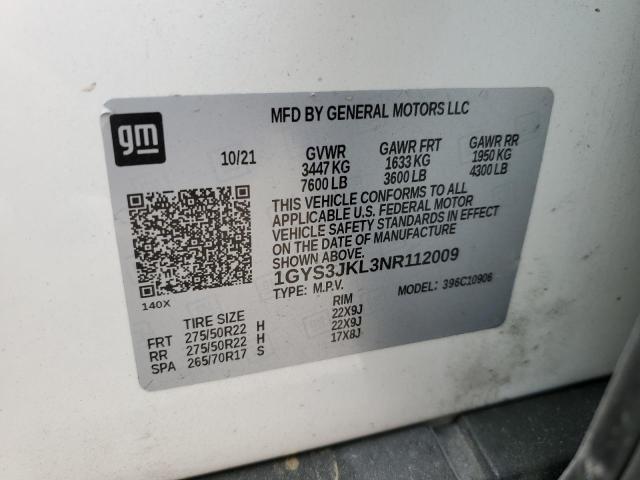 1GYS3JKL3NR112009 - 2022 CADILLAC ESCALADE ESV LUXURY WHITE photo 13