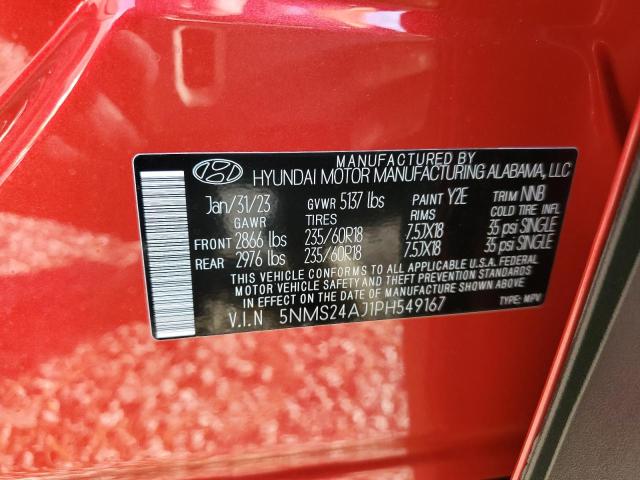 5NMS24AJ1PH549167 - 2023 HYUNDAI SANTA FE SEL RED photo 14