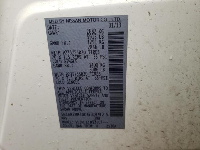 5N1AR2MM3DC638925 - 2013 NISSAN PATHFINDER S WHITE photo 13