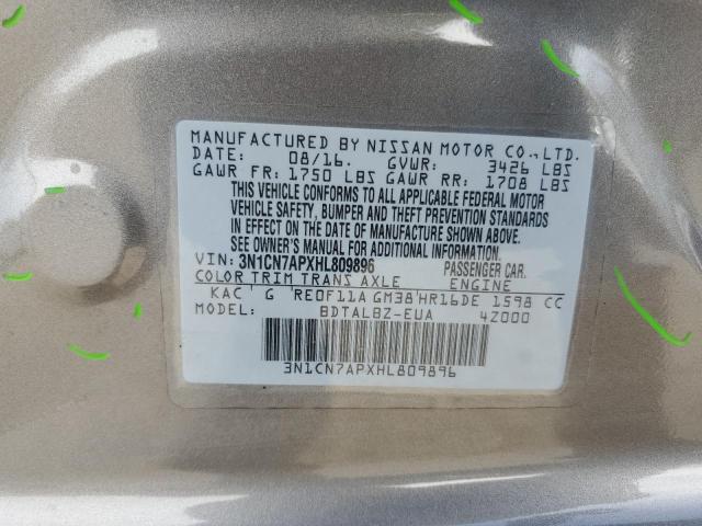 3N1CN7APXHL809896 - 2017 NISSAN VERSA S GRAY photo 12