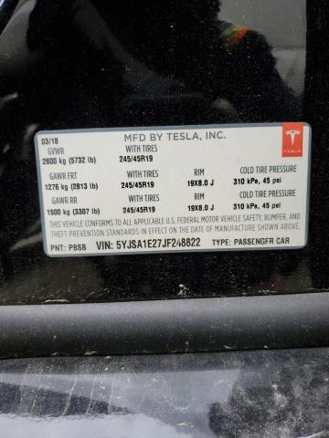 5YJSA1E27JF248822 - 2018 TESLA MODEL S Սև լուսանկար 12