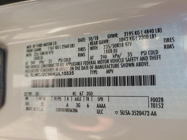 5LMCJ2C96KUL15535 - 2019 LINCOLN MKC SELECT Սպիտակ լուսանկար 13