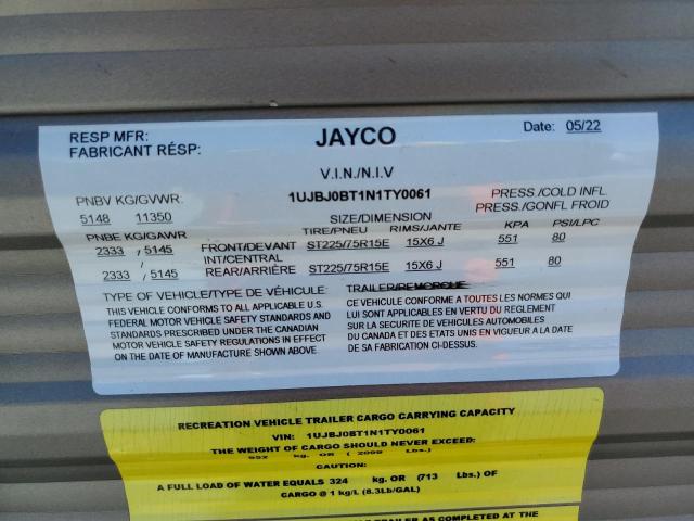 1UJBJ0BT1N1TY0061 - 2022 JAYCO TRVL TRL TWO TONE photo 10