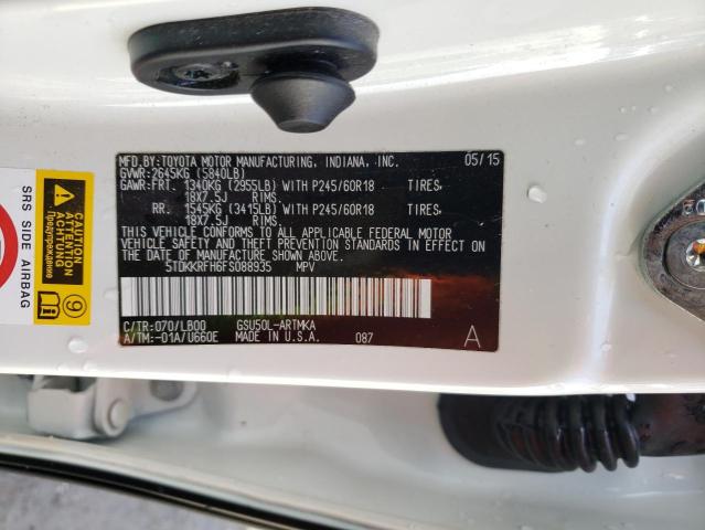5TDKKRFH6FS088935 - 2015 TOYOTA HIGHLANDER XLE WHITE photo 13