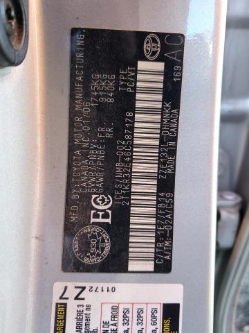 2T1KR32E46C587178 - 2006 TOYOTA COROLLA MA XR SILVER photo 12