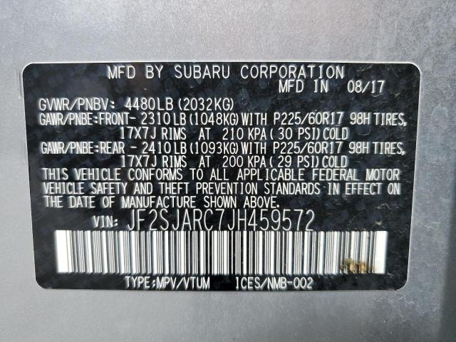 JF2SJARC7JH459572 - 2018 SUBARU FORESTER 2.5I LIMITED SILVER photo 13