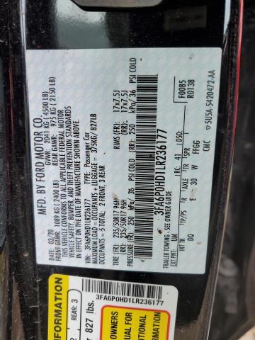 3FA6P0HD1LR236177 - 2020 FORD FUSION SE BLACK photo 12