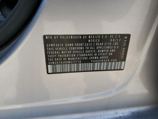 3VW2K7AJ6DM217118 - 2013 VOLKSWAGEN JETTA BASE Արծաթագույն լուսանկար 12