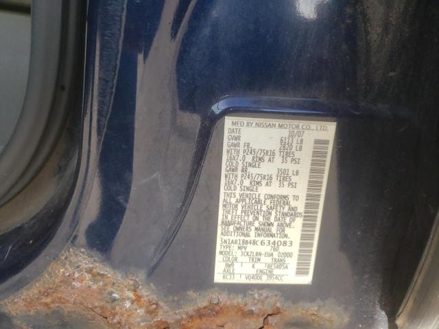 5N1AR18B48C634083 - 2008 NISSAN PATHFINDER S BLUE photo 13