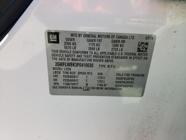 2GKFLWEK3F6416630 - 2015 GMC TERRAIN SLE WHITE photo 12