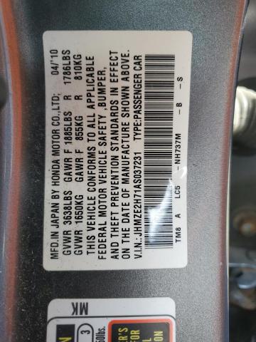 JHMZE2H71AS037231 - 2010 HONDA INSIGHT EX GRAY photo 12