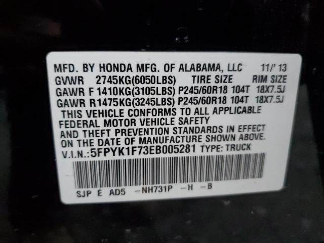 5FPYK1F73EB005281 - 2014 HONDA RIDGELINE SPORT BLACK photo 12