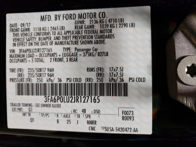 3FA6P0LU2JR127165 - 2018 FORD FUSION SE HYBRID BLACK photo 13