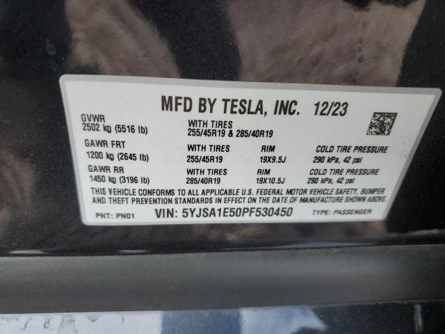 5YJSA1E50PF530450 - 2023 TESLA MODEL S CHARCOAL photo 12