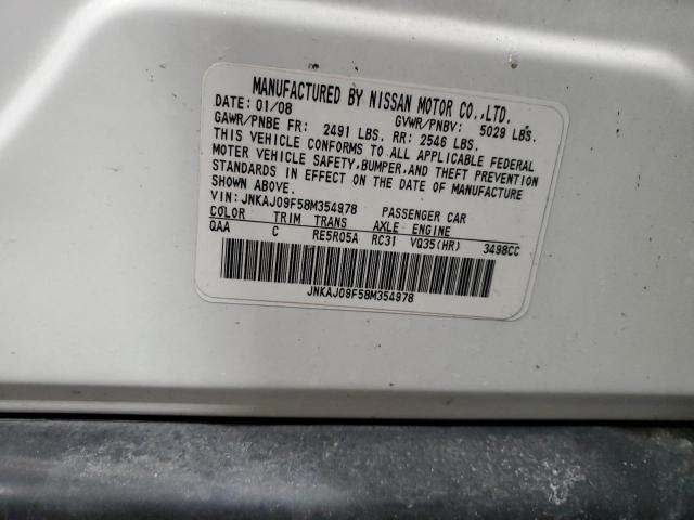 JNKAJ09F58M354978 - 2008 INFINITI EX35 BASE WHITE photo 14