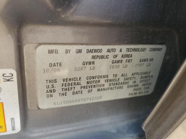 KL1TD66687B742328 - 2007 CHEVROLET AVEO BASE Gümüş foto 12
