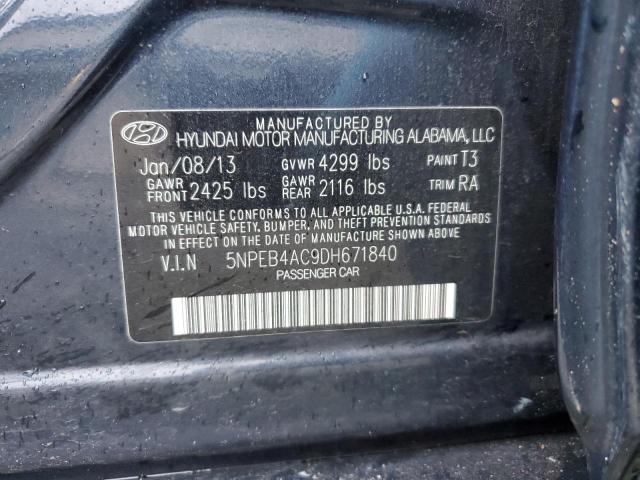 5NPEB4AC9DH671840 - 2013 HYUNDAI SONATA GLS BLUE photo 12