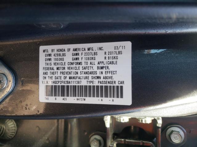 1HGCP2F62BA111387 - 2011 HONDA ACCORD SE GRAY photo 12