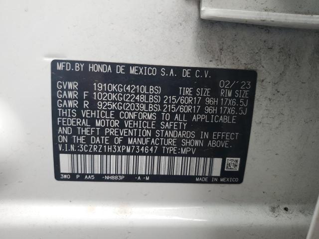 3CZRZ1H3XPM734647 - 2023 HONDA HR-V LX WHITE photo 12