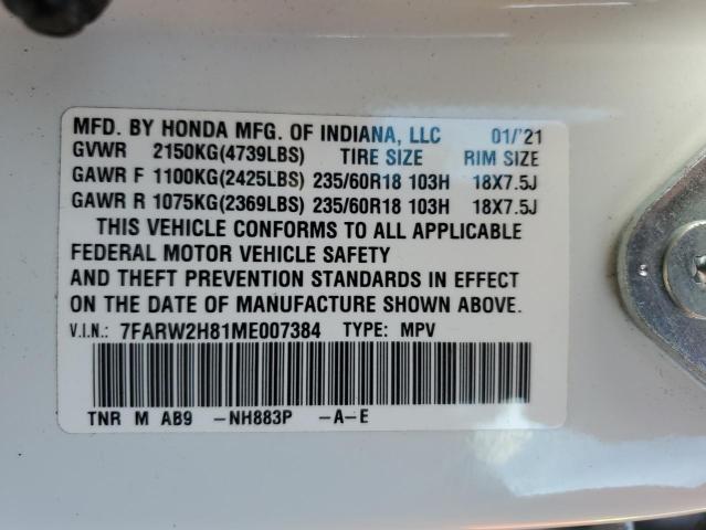 7FARW2H81ME007384 - 2021 HONDA CR-V EXL WHITE photo 14