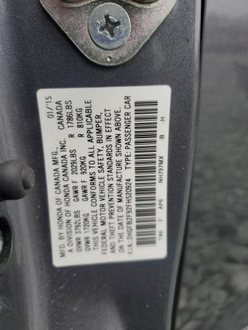 2HGFB2F92FH520924 - 2015 HONDA CIVIC EXL GRAY photo 12