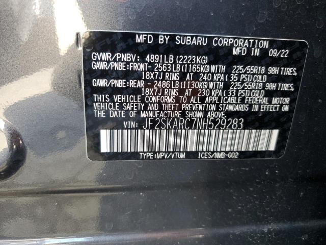 JF2SKARC7NH529283 - 2022 SUBARU FORESTER TOURING ნაცრისფერი ფოტო 13