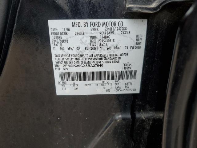 2FMDK39CX8BA37640 - 2008 FORD EDGE LIMITED BLACK photo 12