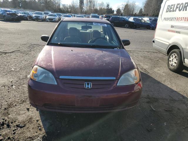 JHMES16582S005591 - 2002 HONDA CIVIC LX BURGUNDY photo 5