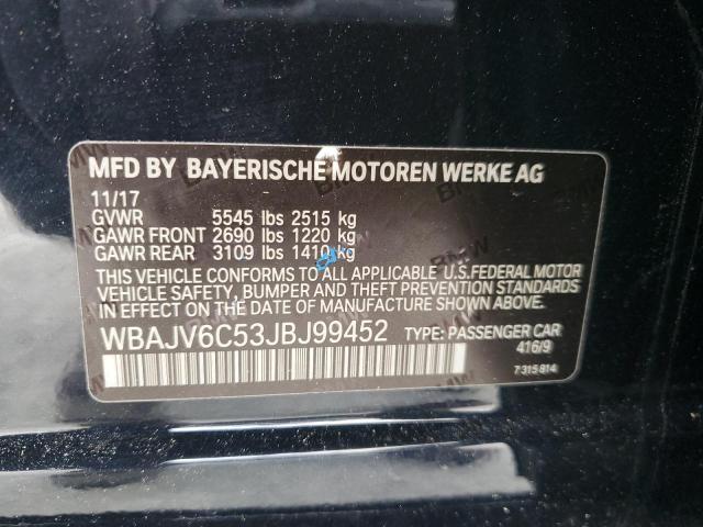 WBAJV6C53JBJ99452 - 2018 BMW 640 XIGT BLACK photo 12