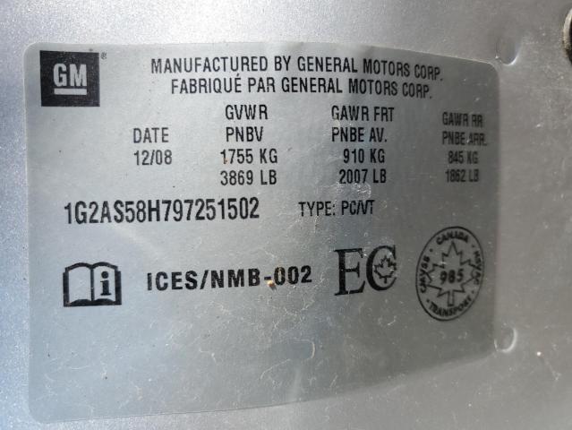 1G2AS58H797251502 - 2009 PONTIAC G5 SE SILVER photo 12