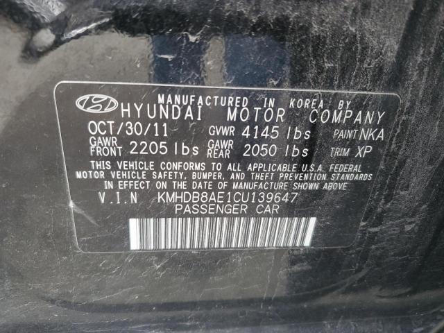 KMHDB8AE1CU139647 - 2012 HYUNDAI ELANTRA TO GLS BLACK photo 12