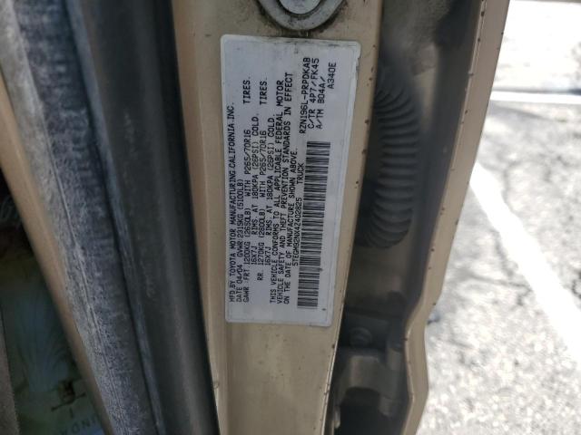 5TEGM92NX4Z402825 - 2004 TOYOTA TACOMA DOUBLE CAB PRERUNNER GOLD photo 12
