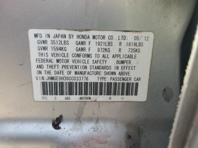 JHMGE8H36CC033776 - 2012 HONDA FIT SILVER photo 12