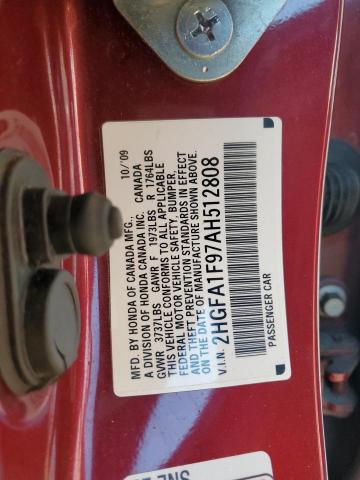 2HGFA1F97AH512808 - 2010 HONDA CIVIC EXL ბურგუნდია ფოტო 13