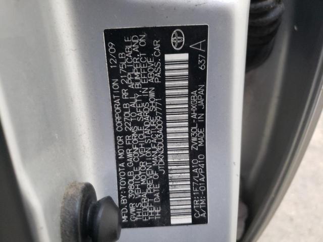 JTDKN3DU3A0097771 - 2010 TOYOTA PRIUS SILVER photo 12